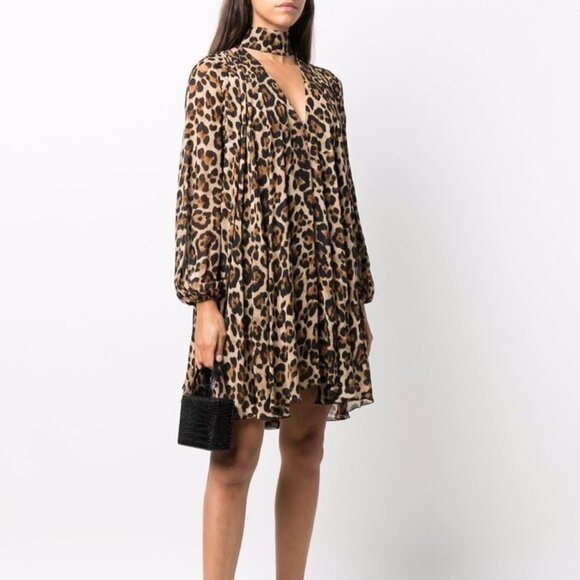 Blumarine Dresses & Skirts - Blumarine PF/21 Leopard-Print Cut-Out Pleated Mini Dress